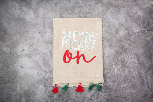 Merry On Tea Towel.